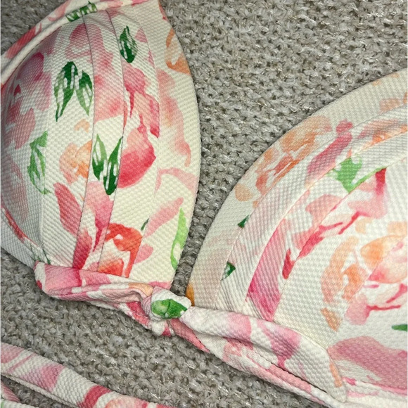 Unique Vintage bikini swim top halter retro‎ padded floral pink and white size M - Picture 4 of 8